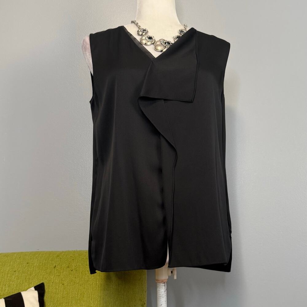 Elie Tahari Black Silk Ruffle Sleeveless Blouse Top